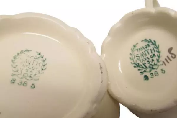 Vintage Taylor Smith & Taylor Creamer And Sugar Bowl White Platinum Roses