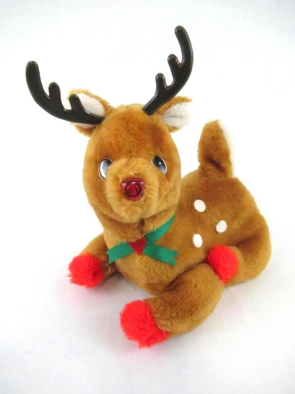 Vintage Ruldoph Red Nose Reindeer Toy Animated Musical Lighted Plush Brown 9"