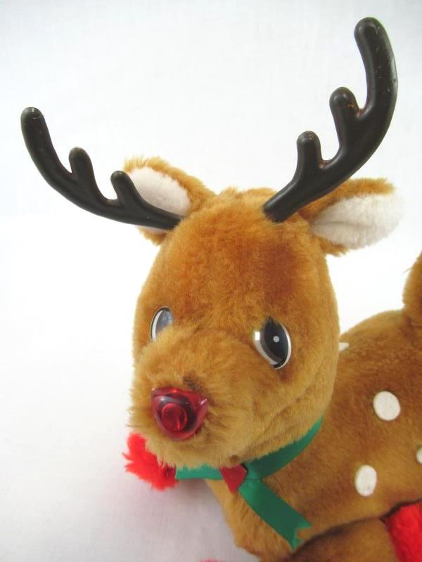 Vintage Ruldoph Red Nose Reindeer Toy Animated Musical Lighted Plush Brown 9"
