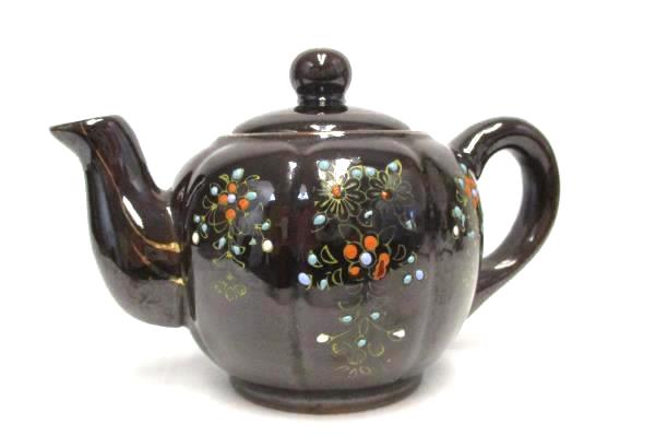 Miniature Hand Painted Teapot Brown Gold Gilt Flowers Textured Made in Japan