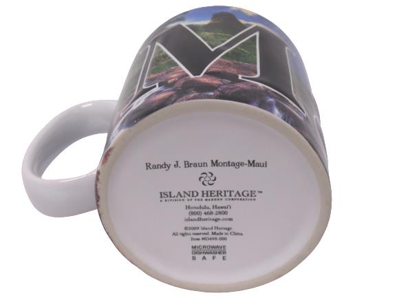 2009 Maui Mug Hawaii Cup Randy J Braun Montage Raised Letters Island Heritage