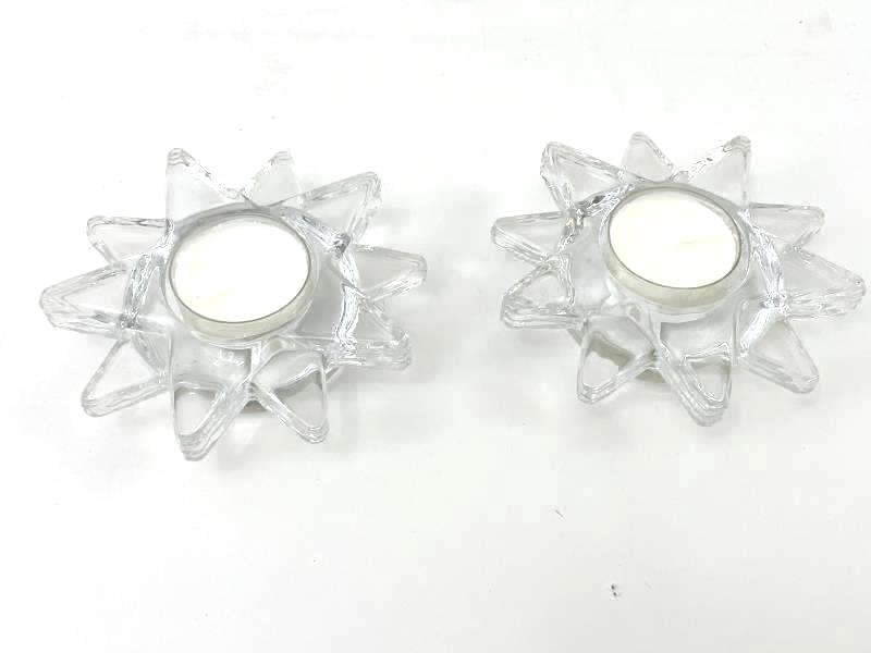 Lot of 2 PartyLite Flaming Star Glass Tealight Candle Holders Clear