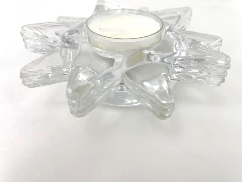Lot of 2 PartyLite Flaming Star Glass Tealight Candle Holders Clear