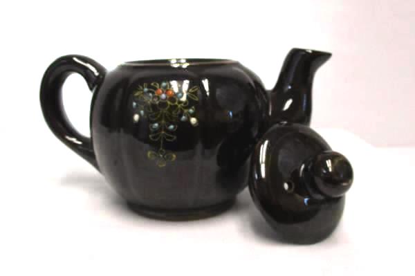 Miniature Hand Painted Teapot Brown Gold Gilt Flowers Textured Made in Japan