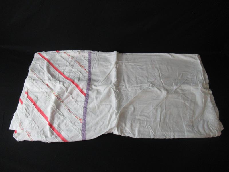 Croft&Barrow White Ruffle Shower Curtain Floral Pink Purple Striped