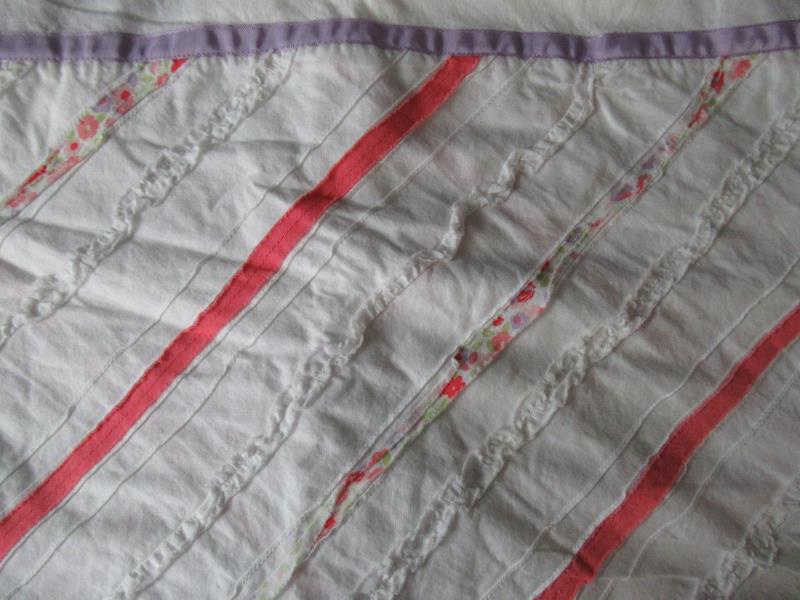 Croft&Barrow White Ruffle Shower Curtain Floral Pink Purple Striped