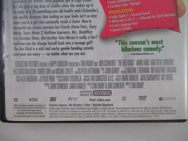 The Hot Chick PG-13 Rob Schneider Touchstone Home Entertainment DVD Video
