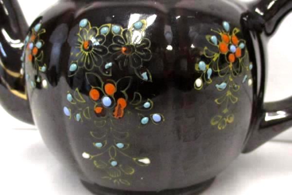 Miniature Hand Painted Teapot Brown Gold Gilt Flowers Textured Made in Japan