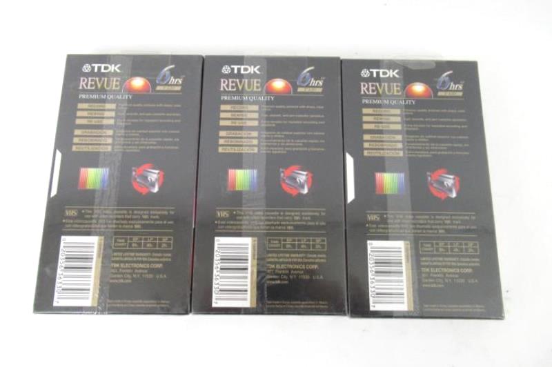Lot of 3 Sealed TDK Revue HS 6 hours Blank VHS Tape Premium Quality T120RVBH