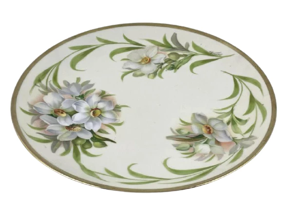 Vintage Erdmann Schlegelmilch Porcelain Plate Green White Flowers Gold Gild