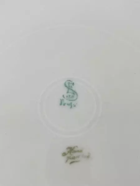 Vintage Erdmann Schlegelmilch Porcelain Plate Green White Flowers Gold Gild