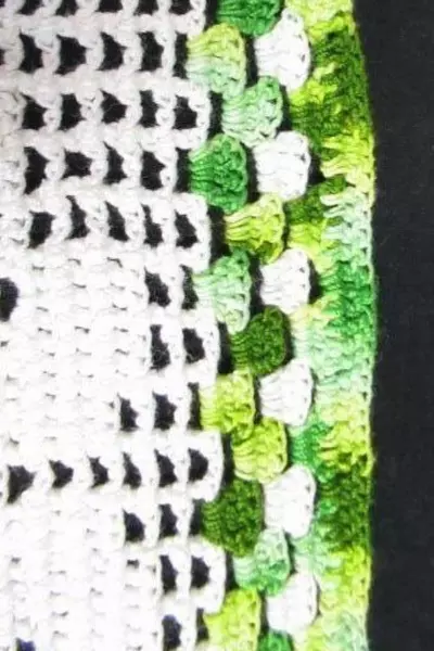Vintage Crocheted Square Tablecloth Green White Floral Hand Knit