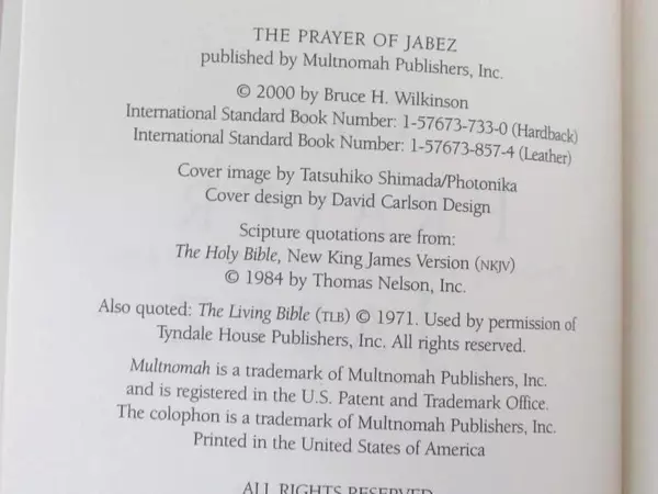 The Prayer of Jabez by Bruce Wilkinson Hardcover 2000 Multnomah Publishing