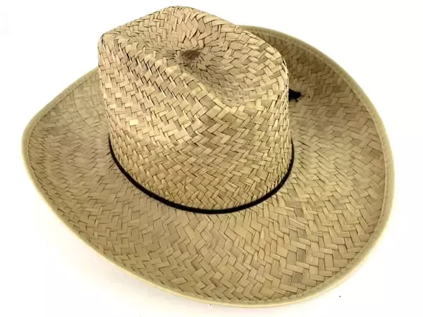 Vintage Men's Straw Hat South Western Tan Black Ribbon Made In Mexico