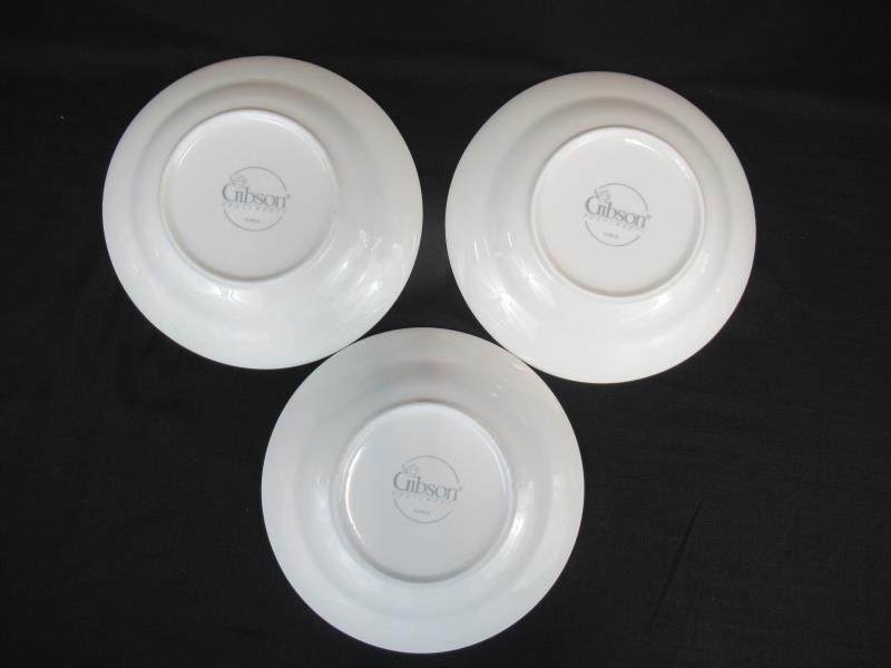 Lot of 3 Gibson Soup Bowls Holiday Gold Pattern White Red Green Holly 8"