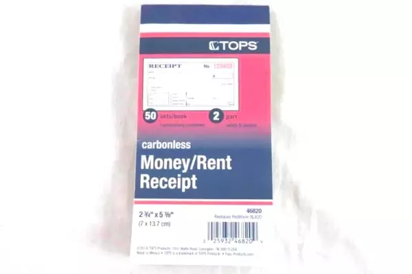 TOPS Money Receipt Book, 2-Part, Carbonless, 2 5/8 x 5 3/8 Inches, 50 Sheets