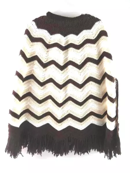 Vintage Homemade Knit Button Up Front Poncho Sweater Women's Sz Medium Brown