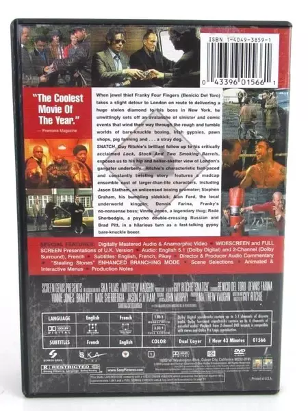 Snatch Benicio Del Toro Dennis Farina 2003 Screen Gem, Inc. Rated R DVD Video