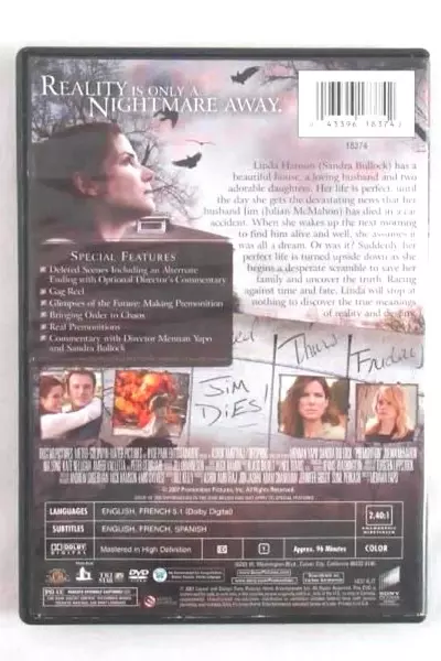 Premonition Sandra Bullock 2007 Pg-13 Premonition Pictures Inc. DVD Video