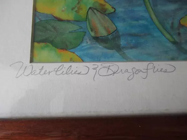 Framed Waterlilies & Dragon Flies Signed Art Print Joanna Carolan Kauai 2003