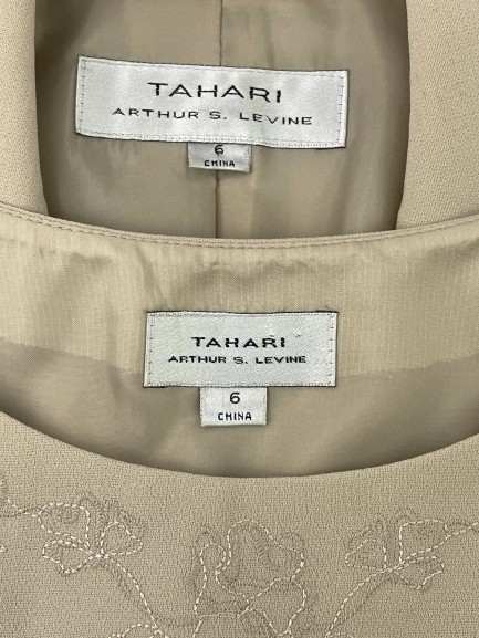 Tahari Arthur S Levine Tan Suit Set Women's Size 6 Shirt Jacket Embroidered