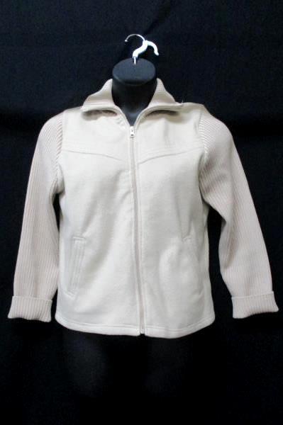 Effeci Women's Zip Up Jacket Fleece Body Knit Sleeves Beige Size Large