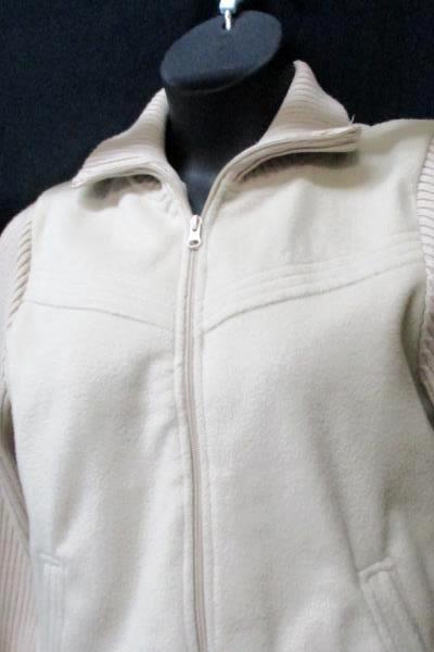 Effeci Women's Zip Up Jacket Fleece Body Knit Sleeves Beige Size Large