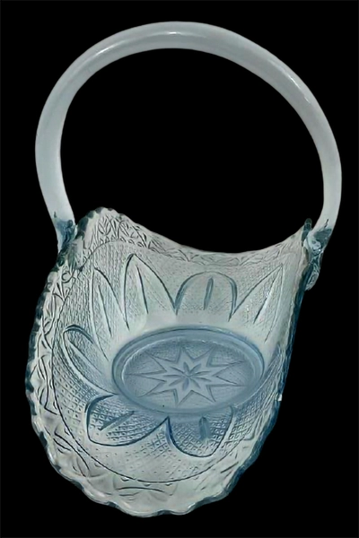 Princess House Capri Glass Basket Ice Blue Glass Floral Textured Clear