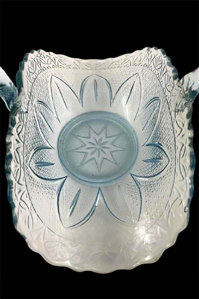 Princess House Capri Glass Basket Ice Blue Glass Floral Textured Clear