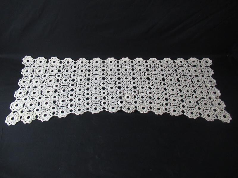Lot of 2 Beige Floral Doily Table Runner Boho Shabby Chic Scalloped Hem