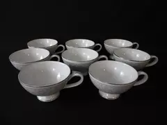 Lot of 8 Imperial China Teacups Whitney #5671 Pattern Made in Japan Gray White