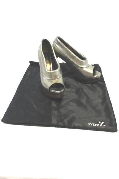 Type Z Peep Toe 4 And A Half Inch High Heels Metallic Gunmetal Size 6 And A Half