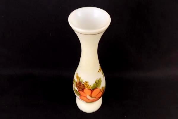 Round Floral Milk Glass Tapered Top Vase Brown Green Yellow Retro