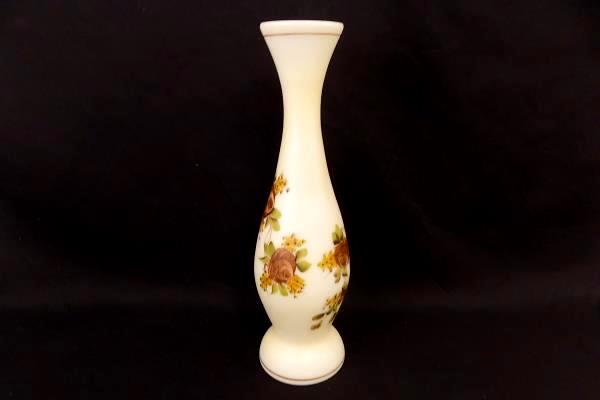 Round Floral Milk Glass Tapered Top Vase Brown Green Yellow Retro