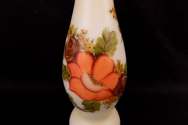 Round Floral Milk Glass Tapered Top Vase Brown Green Yellow Retro