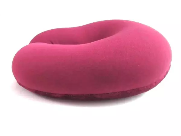 Burgundy U Shaped Travel Neck Pillow Contrast Fabric Sherpa Fleece Zip Closure
