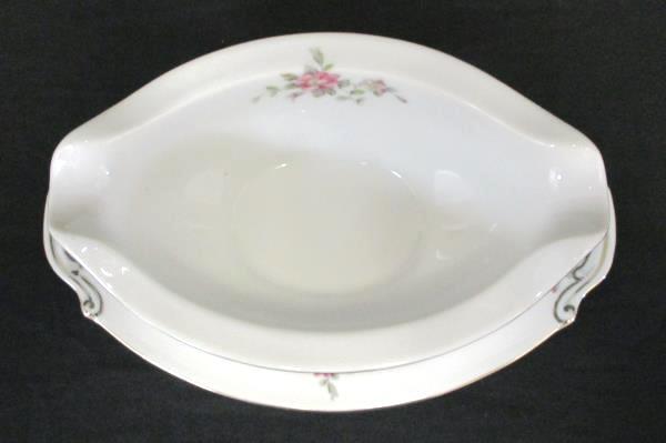 8" Gravy Boat w/ 10" Plate Spring Time China White Platinum Gilt Primrose Vine
