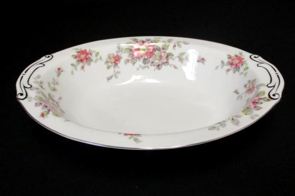 11" Wide Oval Serving Bowl Spring Time China White Platinum Gilt Primrose Vine