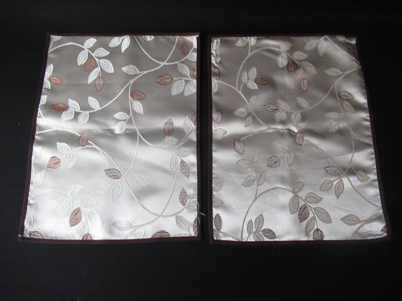 Lot of 7 Hug Us Satin Leaf Embroidered Placemats Brown Trim Cream
