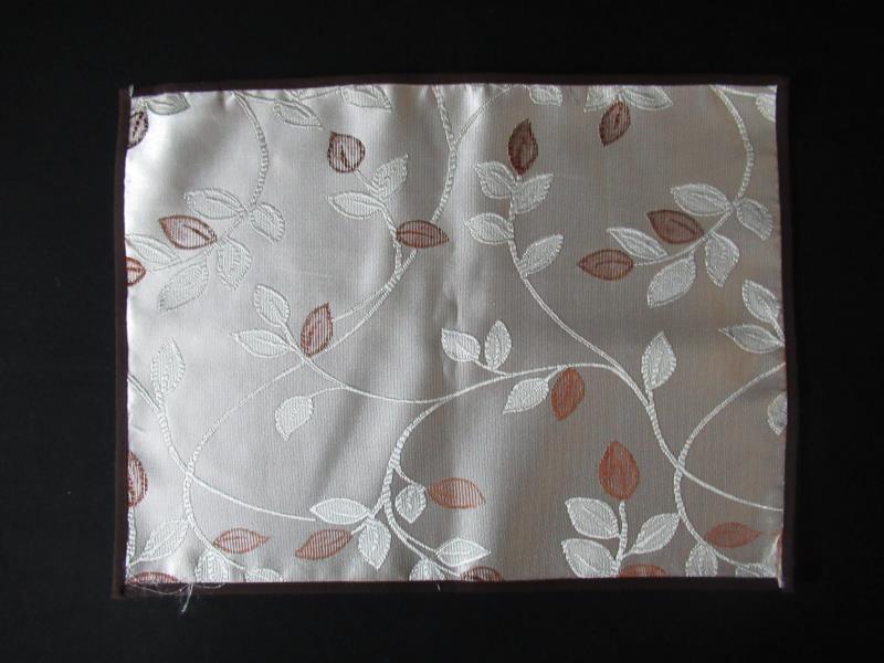 Lot of 7 Hug Us Satin Leaf Embroidered Placemats Brown Trim Cream