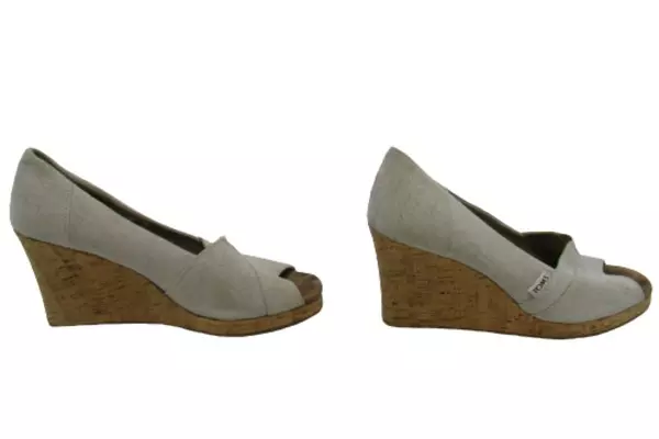 Toms Calypso Beige Canvas Peep Toe Cork Wedge Heels Women's Size 9.5 Cream