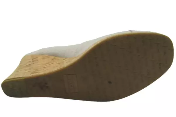 Toms Calypso Beige Canvas Peep Toe Cork Wedge Heels Women's Size 9.5 Cream