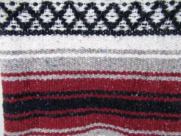 Southwestern Style Throw Blanket Rug Fringe End Grey Red Stripes Woven White