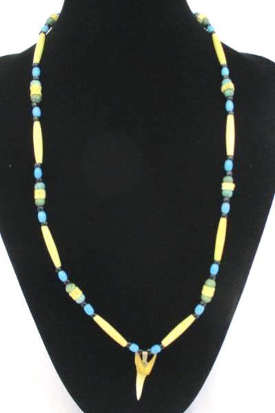 Turquoise and Bone Sliver Tone Beaded Necklace