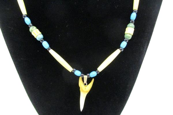 Turquoise and Bone Sliver Tone Beaded Necklace