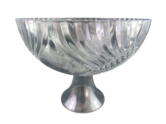 Vintage Tiara Trillium Footed Pressed Glass Bowl Pedestal Clear Decorative 