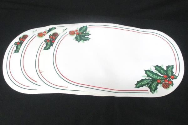 Mixed Holiday Lot: 4 Place Mats Set of Taper Candle Holders Poinsettia Dollie