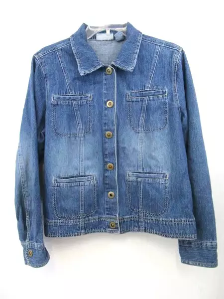 Blassport Blue Denim Jean Jacket Medium Wash Snap Front Closure Women's Size L