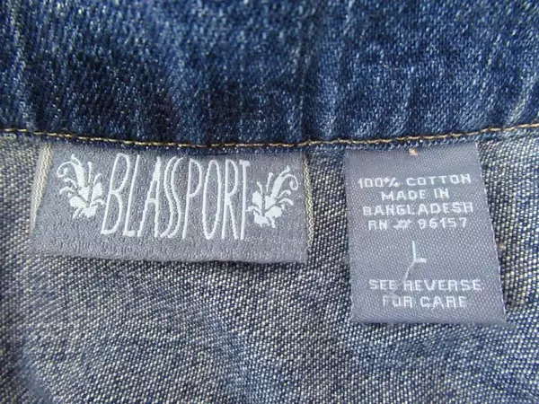 Blassport Blue Denim Jean Jacket Medium Wash Snap Front Closure Women's Size L