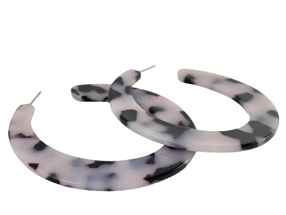 Round Pattern Hoop Loop Earrings Pierced White Black Animal Print Open